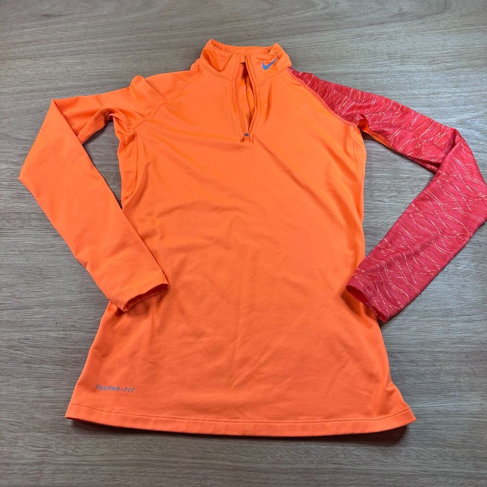 Nike Pro Combat Therma-Fit 1/4 Zip Pullover Women’s Medium Orange Running Top